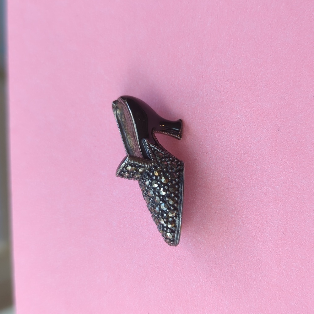 Sterling Marcasite Shoe Brooch Pin signed
